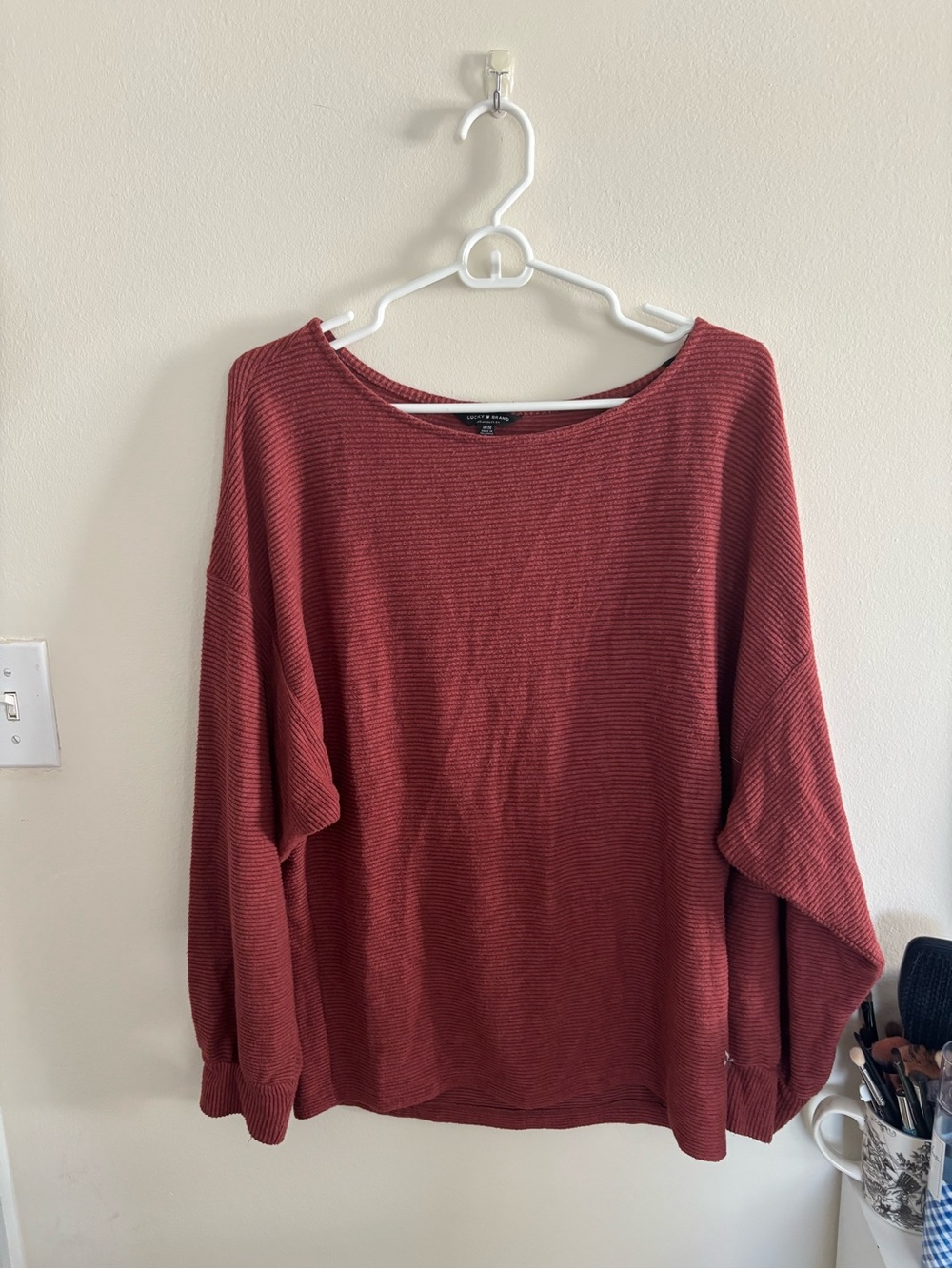 Lucky Brand Women's Rust Red Ribbed Pullover Sweater
